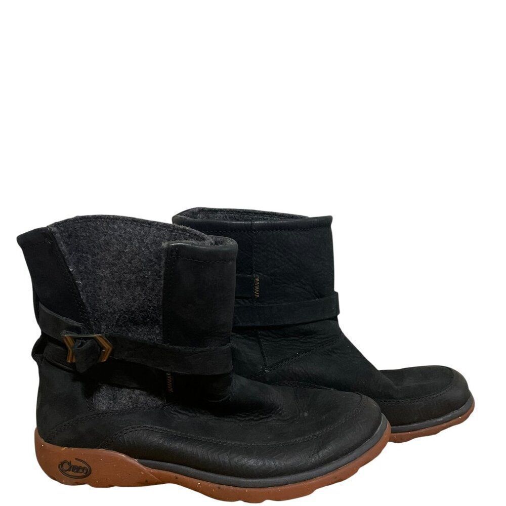 Chaco Hopi Black Leather Wool Pull On Waterproof Winter Boots Women's Sz 7
